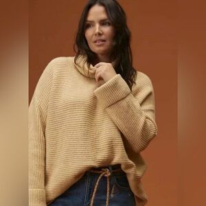 Anthropologie Pilcro Cowl Neck Oversized Tunic Tan Sweater